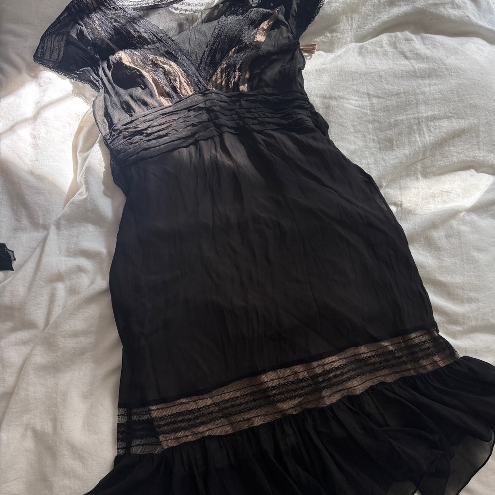 Vintage BCBG 100% Silk Black Midi Dress